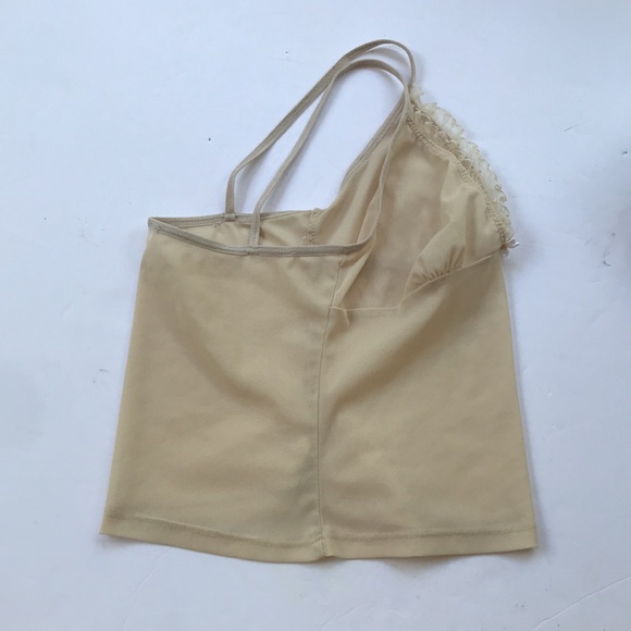 Vintage 90s Y2k Mesh Coquette Sexy Fairy Festival Cami Tank Top Baby Tee Bow Tan - Picture 12 of 17